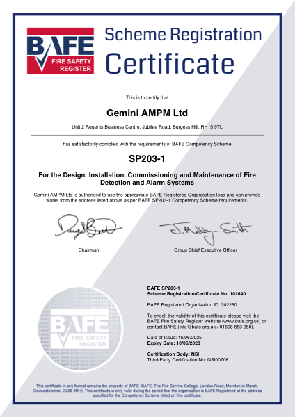 Gemini AMPM BAFE certificate